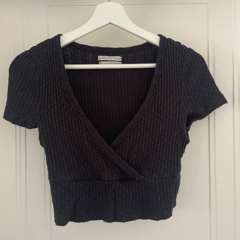 Urban Outfitters Black Ribbed Cross-over Top